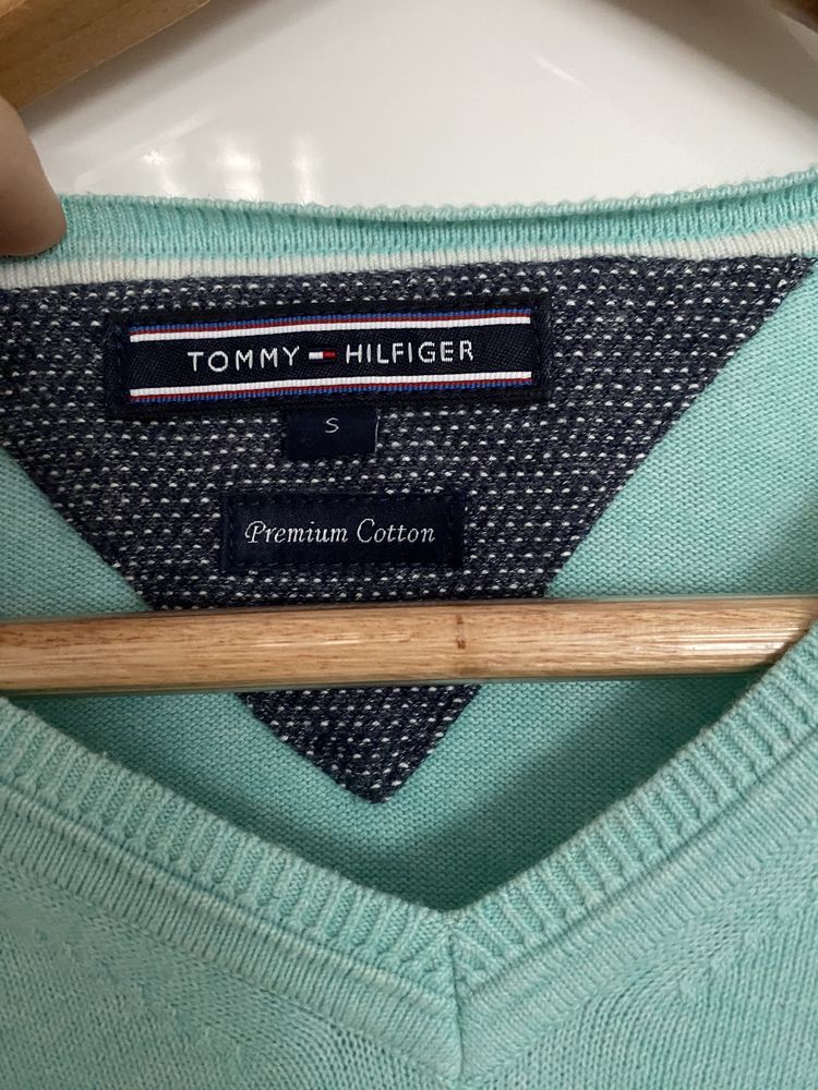 Tommy Hilfger bawełniany sweter dekolt V w szpic oryginalny elegancki