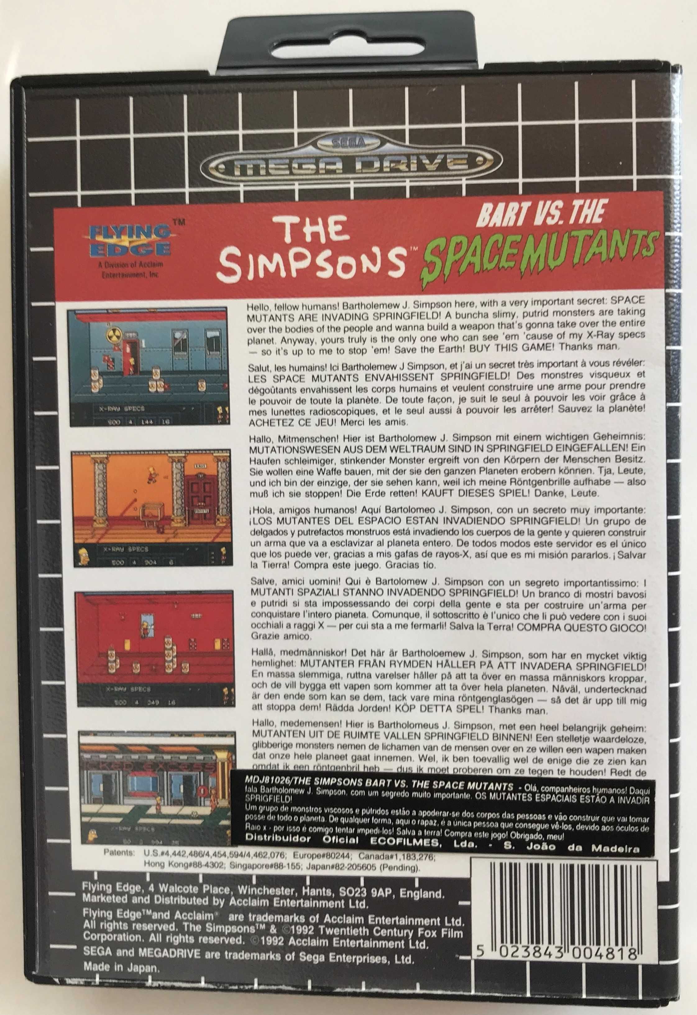 Jogo SEGA MEGADRIVE The Simpsons: Bart Vs Space Mutants Original /1992