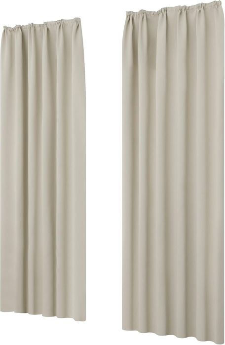 Zasłony Zaciemniające Termiczne z Taśmą Falistą Kremowe 175x140cm 2szt