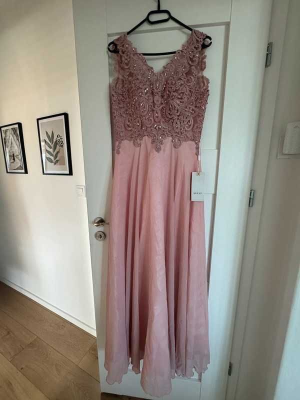 okazja! Długa sukienka na wesele różowa rozmiar 36