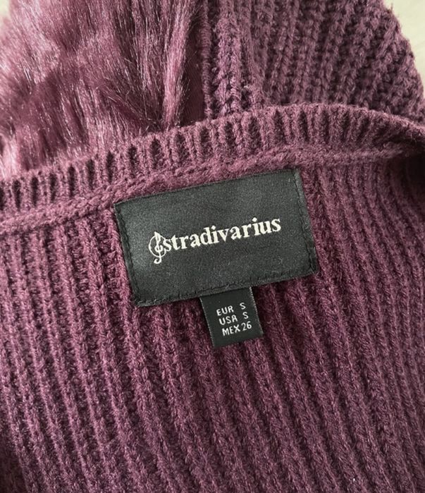 Bordowe śliwkowe futerko kamizelka futro bezrekawnik pleciony S