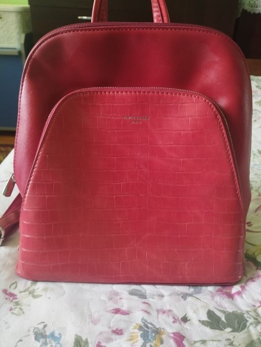 Шкіряний червоний сумка-рюкзак