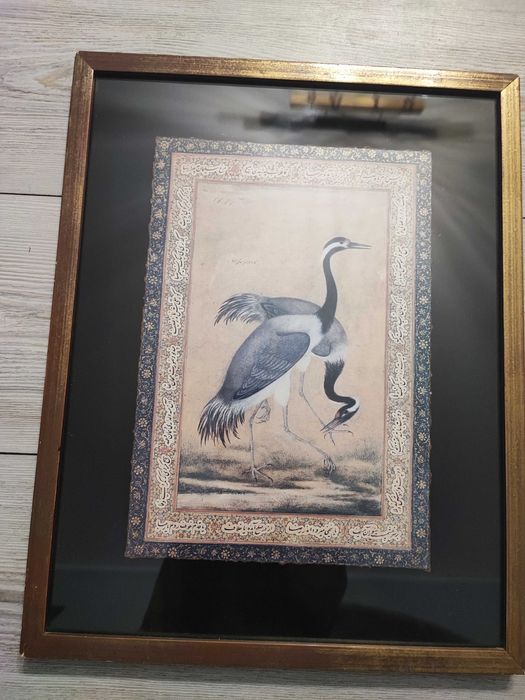 Stary obrazek w drewnianej ramie żurawie