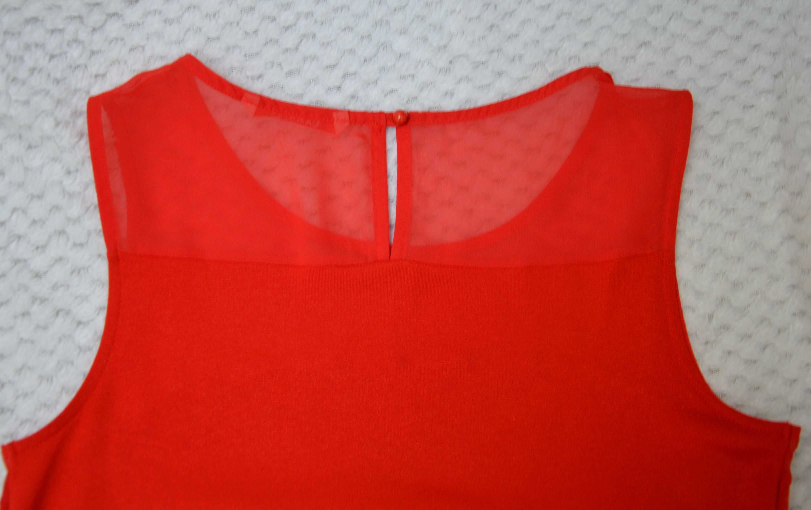 Camaïeu - mocno czerwona sukienka letnia, szyfonowe wstawki