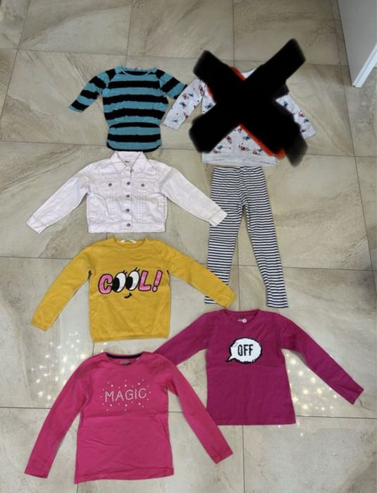 paka ubrań dla dziewczynki 122/128 x6 carry lindex bluzka kurtka shirt