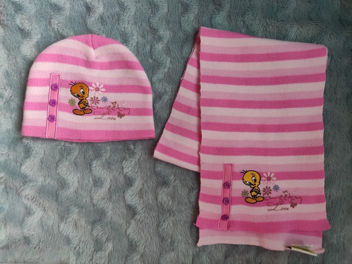Tweety, komplet czapka i szalik.