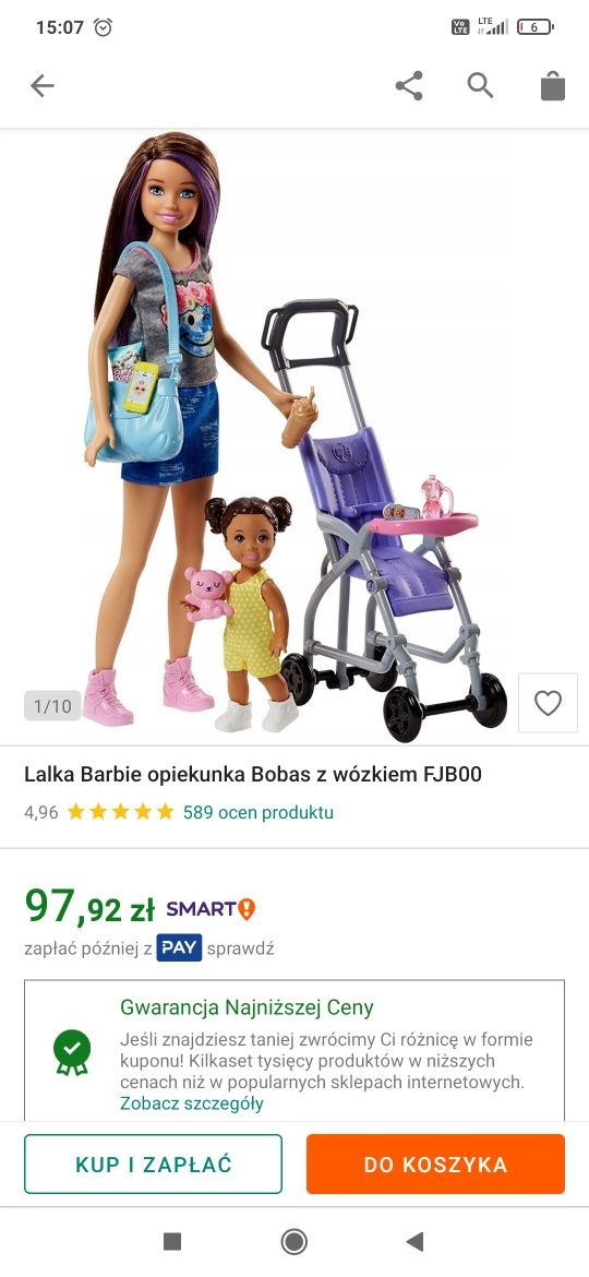 Lalka Barbie opiekunka Bibas z wózkiem