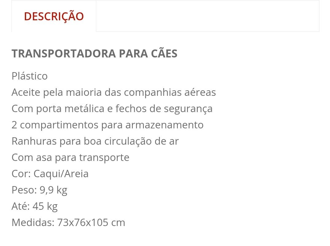 Caixa transportadora