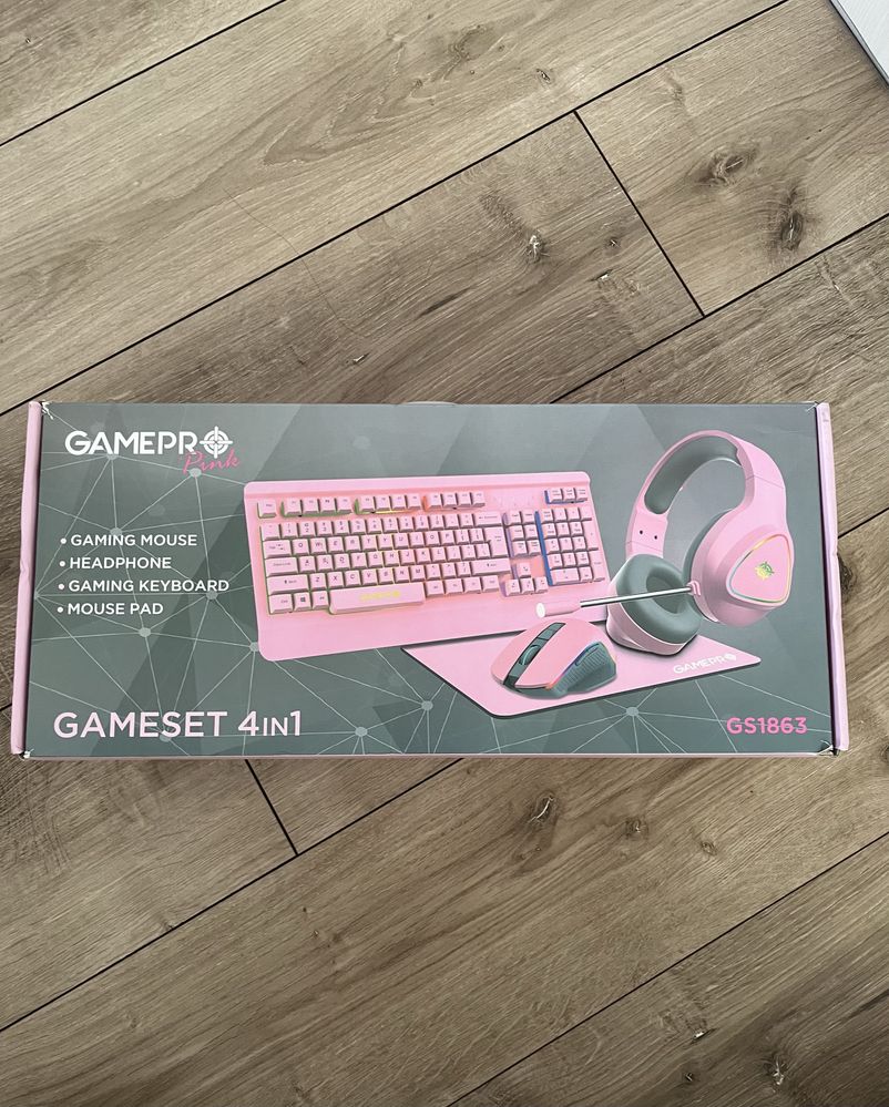 Рожевий ігровий набор сет навушники клавіатура