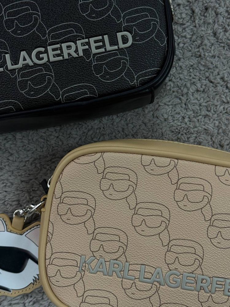 Сумка Karl Lagerfeld/ месенджер карл лагерфельд чорний/ бежевий