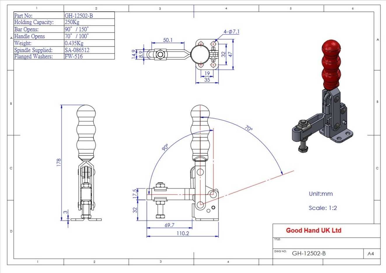 Docisk szybkomocujący Good Hand GH-12502-b . Komplet 2 szt.