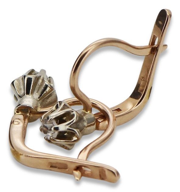 Rosyjskie kolczyki z 14k 585 różowego złota z brylantami ved153r