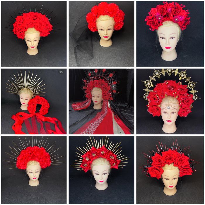 Вінок віночок з фатою вуаль червоний красный квітами трояндами стрічки