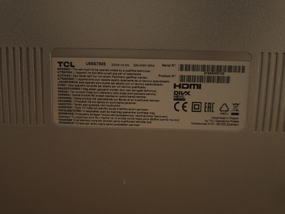 TCL 65 cali uszkodzony