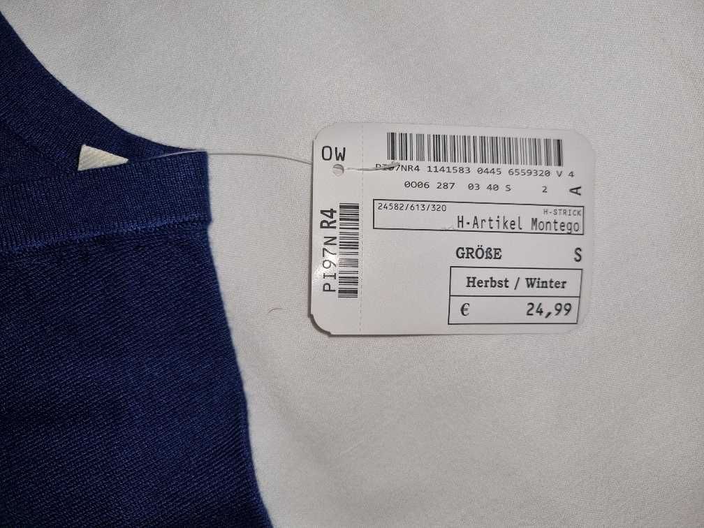 Sweter męski marki Montego, Peek & Cloppenburg ciemnoniebieski w serek