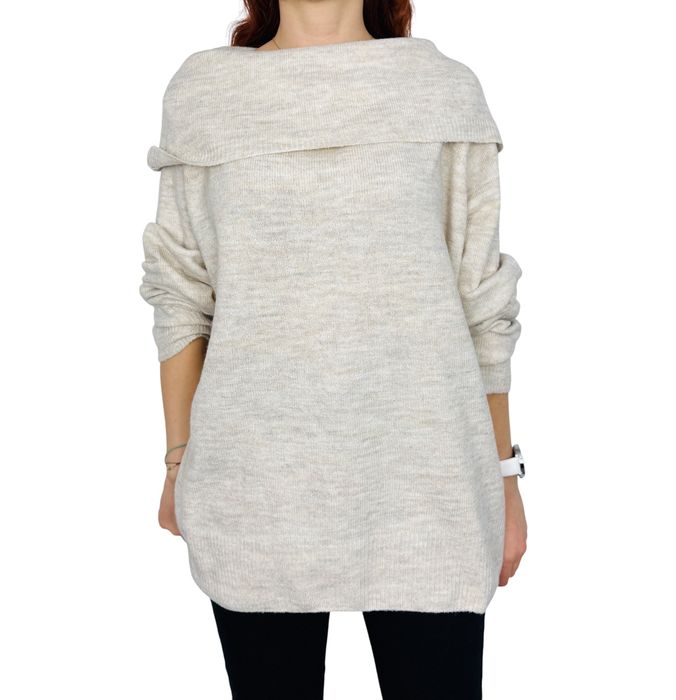 Beżowy sweter z szerokim kołnierzem XL 42