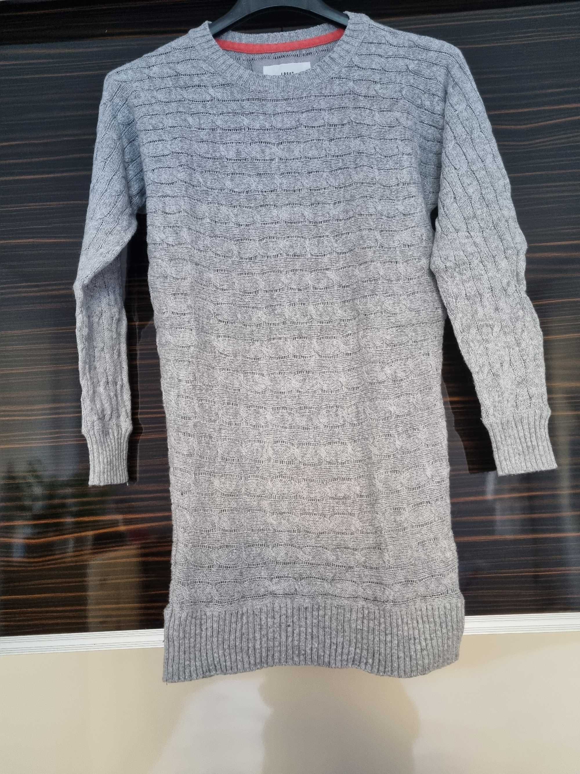 Sweter, sukienka, tunika szara, H&M, 122-128 cm