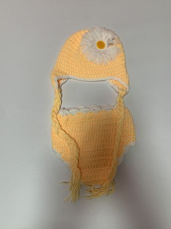 Szydelkowany komplecik sesja niemowlęca ubranko