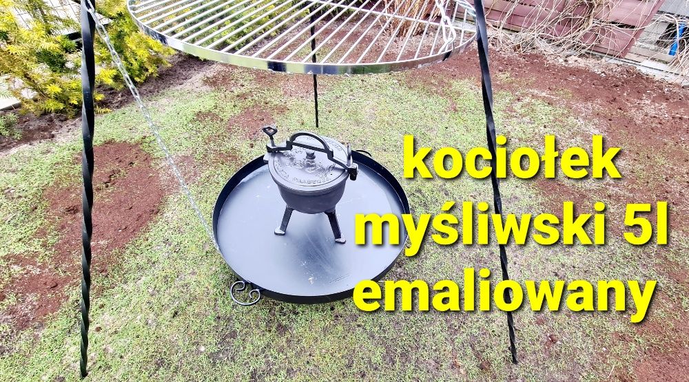 GRILL ogrodowy Trójnóg Ruszt 70 na ognisko palenisko kociołek emalia