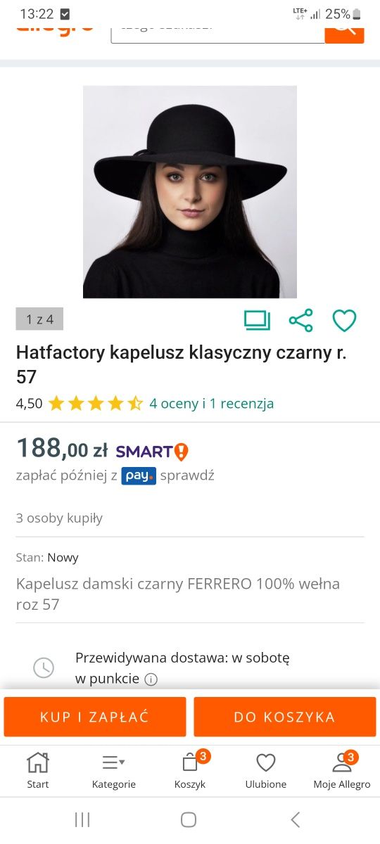 Kapelusz damski  100 % wełna firmy Hatfactory