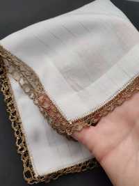 Батистый носовой платок салфетка с золотистым макраме