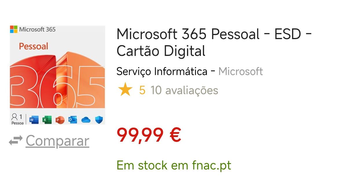 Microsoft 365 Pessoal - ESD - Cartão Digital