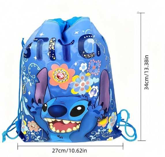 Stitch azul e Angie rosa saco com cordão