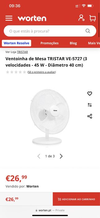 Ventoinhas Mesa Tristar 40cm - 4w - 3 Velocidades