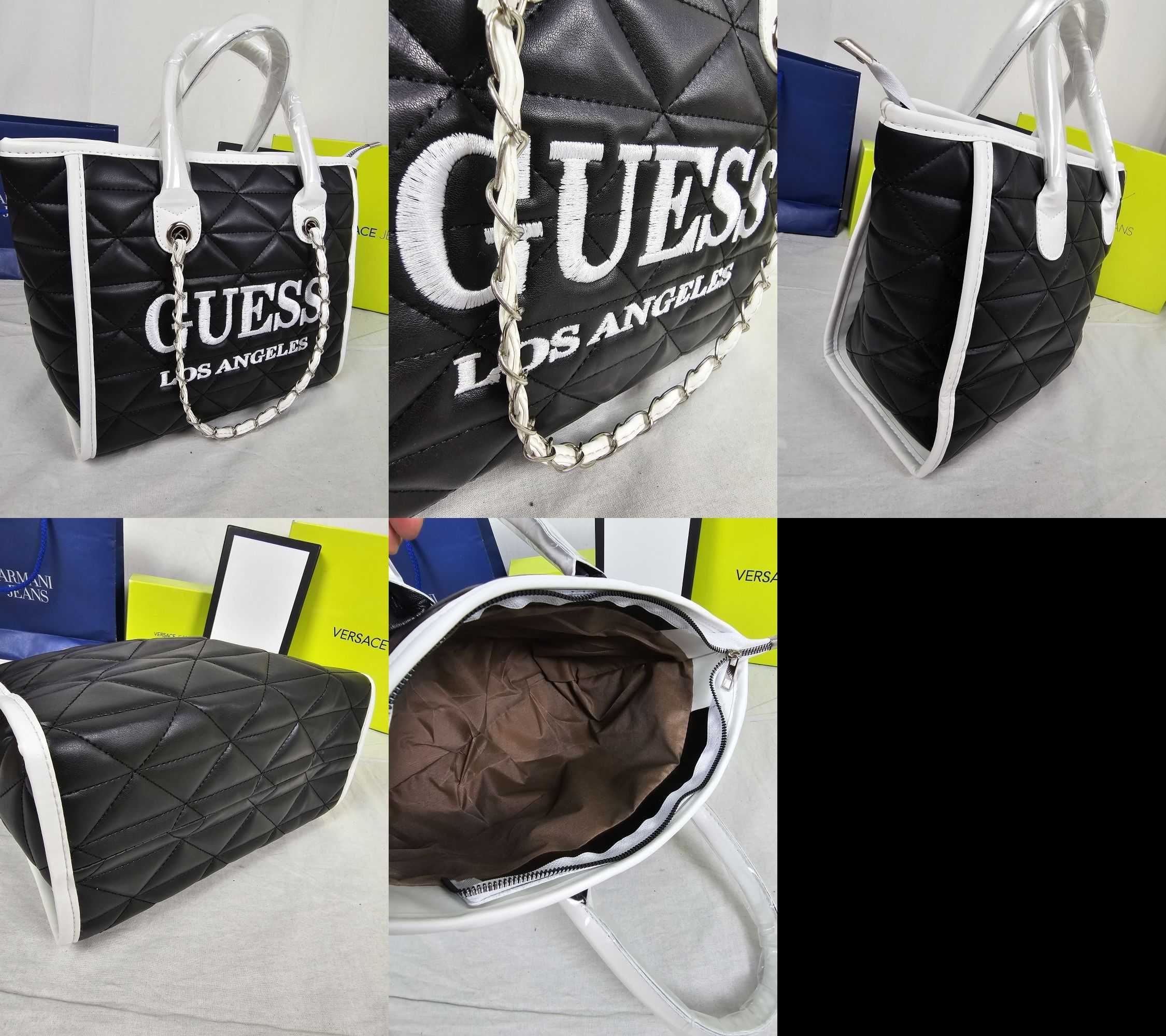 Torba torebka pikowana damska Guess Los Angeles kuferek duzy