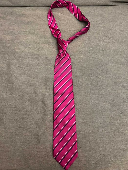 Krawat męski szeroki medison Avenue róż fuksja paski jedwab