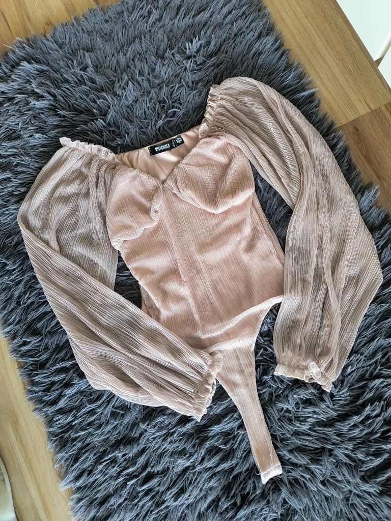 Body błyszczące bufiaste rękawy Missguided xs/s