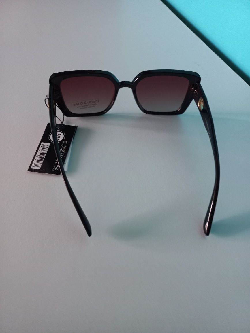 Okulary przeciwsłoneczne damskie brązowe polaryzacyjne bez nosków
