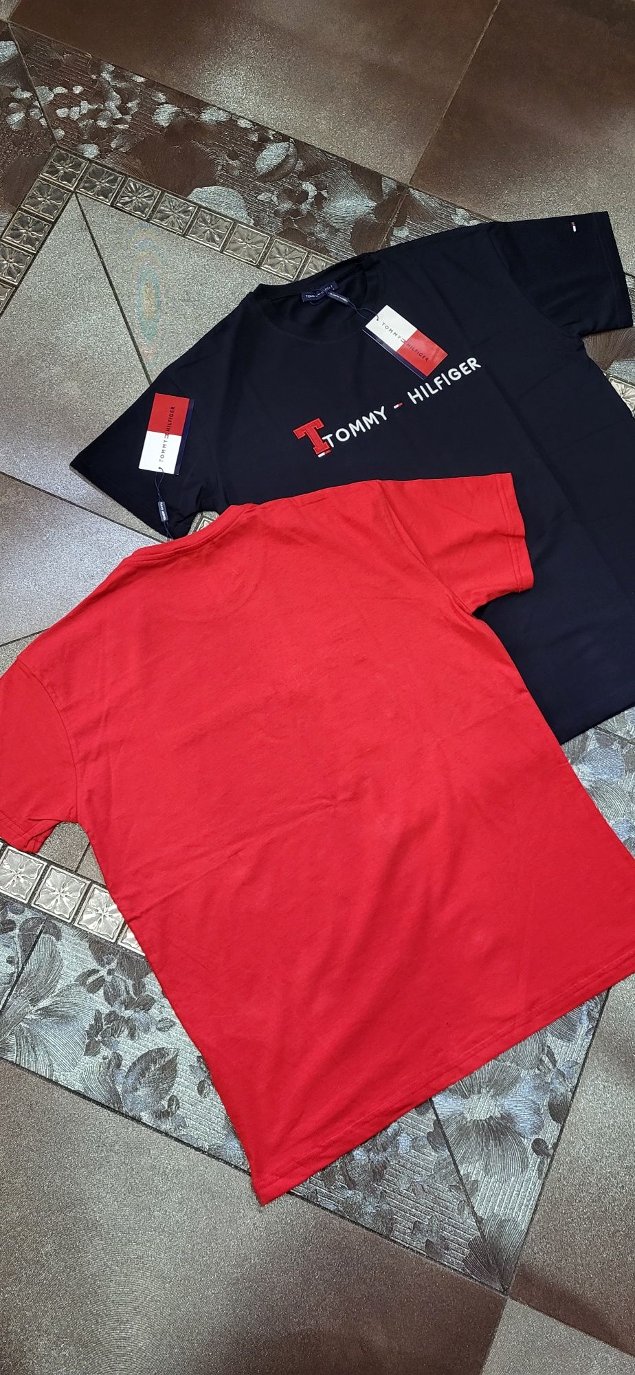 TH Tommy 2 koszulki męskie t-shirt czerwona granat L premium