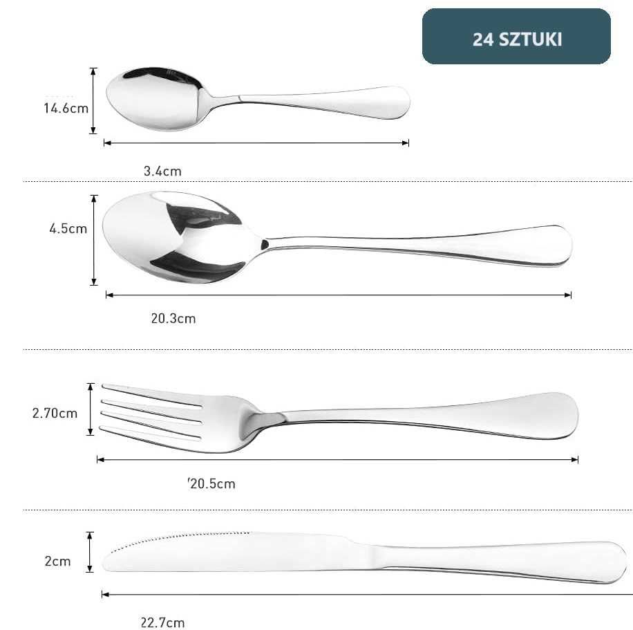 Zestaw sztućców dla 6 osób, 24 sztuki, stal nierdzewna, polerowana