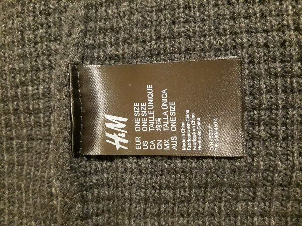 Męski komin szalik w prążek H&M nowy czarny/szary