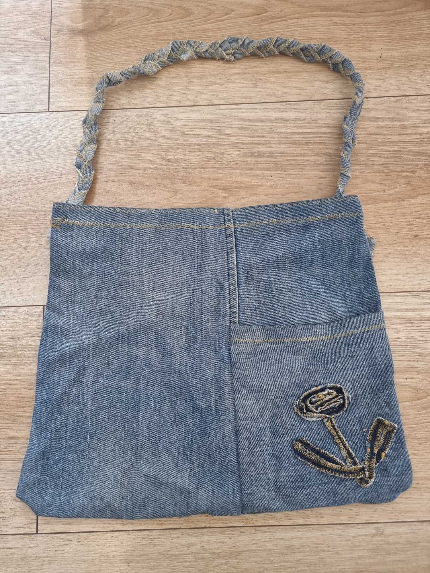 Jeansowa torba na ramię oryginalny jeans retro vintage na zakupy