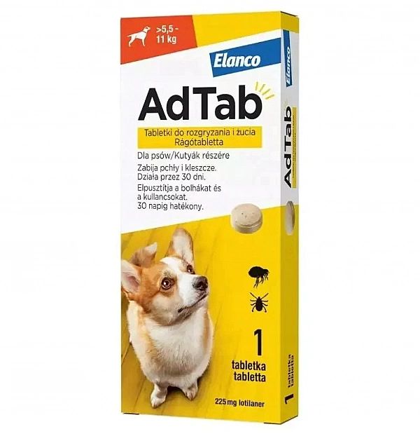 Adtab Dog 1 Tab na pchły kleszcze pies 5,5-11kg