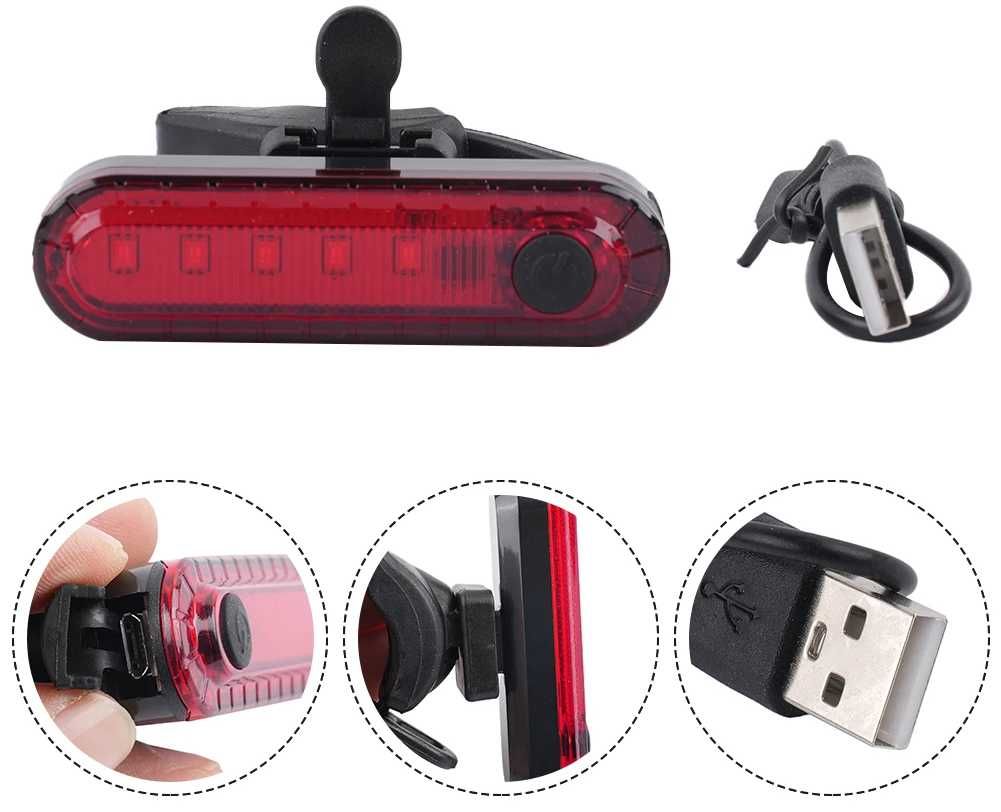 Lampa rowerowa przód tył led latarka usb mocna światło na rower