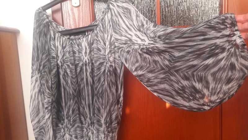 Delikatna zwiewna szara bluzka szerokie rękawy L-XL