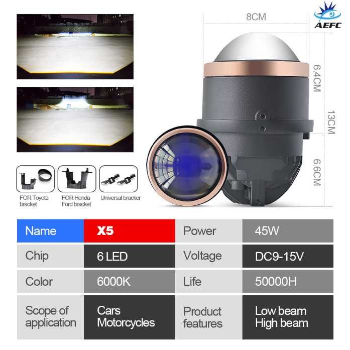 Bi LED Светодиодные двухчиповые Линзы 2.5 3.0 дюйма 12-24в