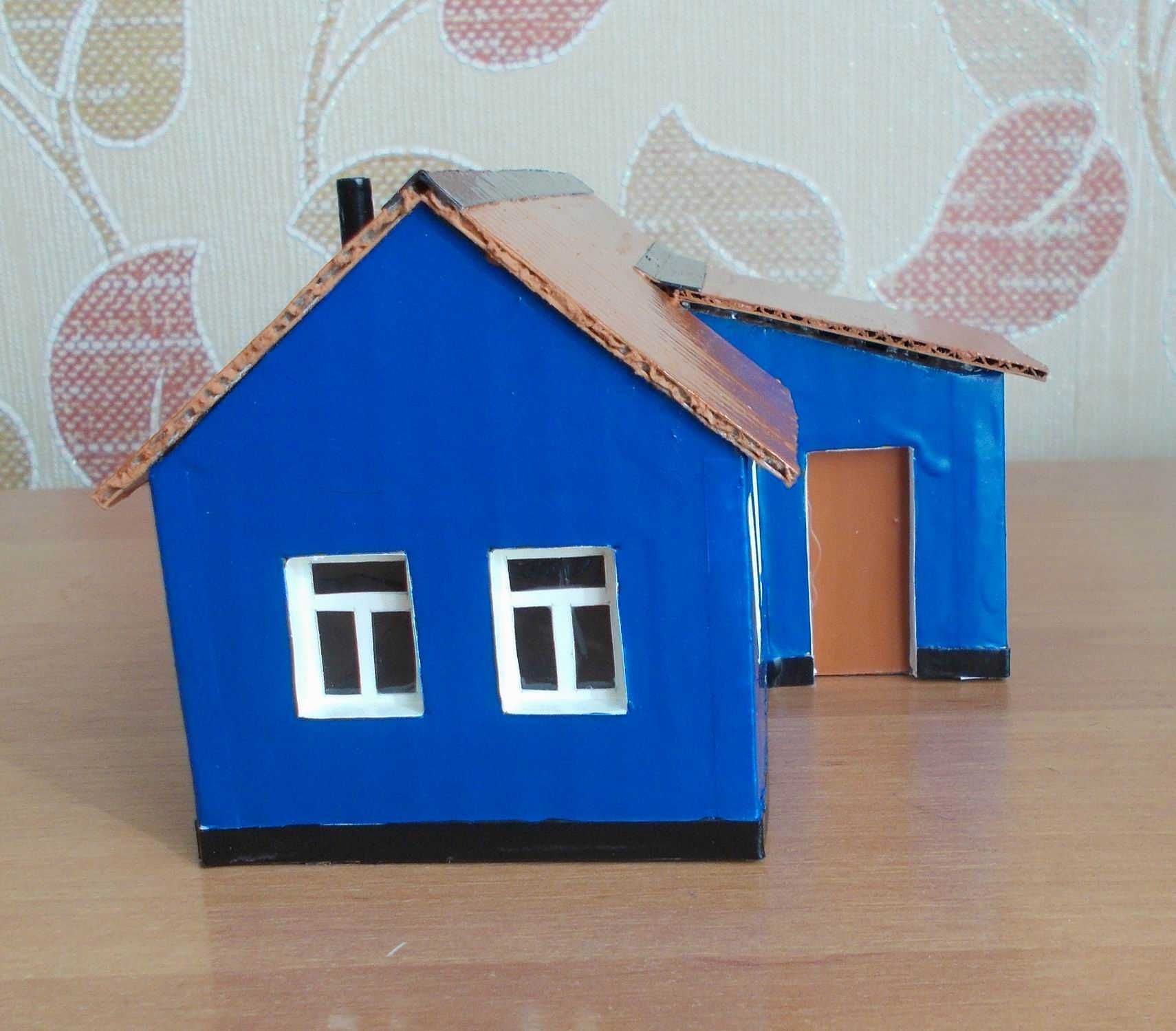 Синий домик из картона #2