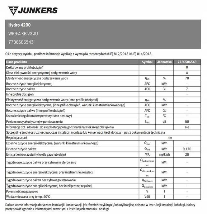 Podgrzewacz gazowy Junkers WR 9-4 KB HYDRO/ Junkers WRD 9-4 KB HYDRO