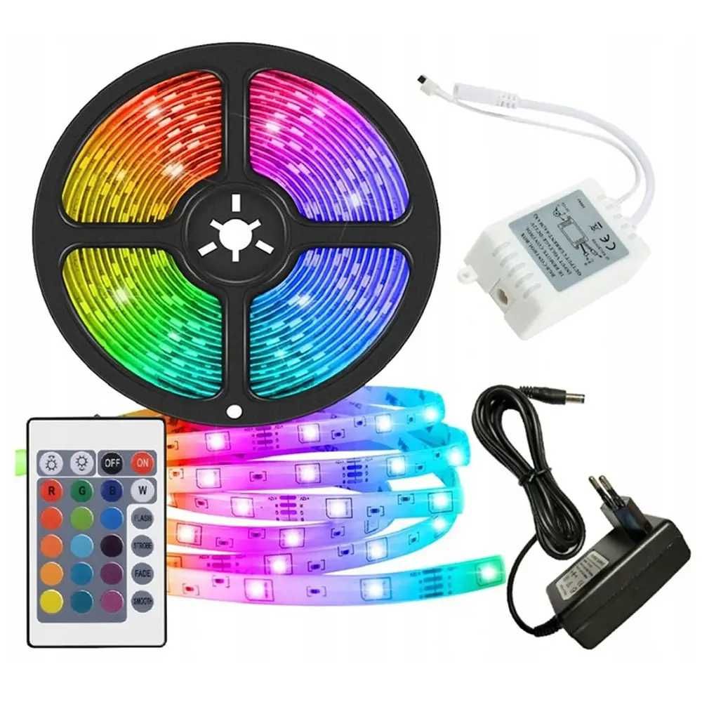 КОМПЛЕКТ Светодиодная LED лента 3528 RGB 12V цветная 5м + пульт + блок