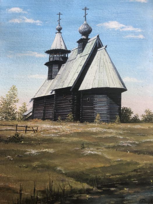 Óleo 40x30 em cartão de junho de 1988 por Romanchenko
