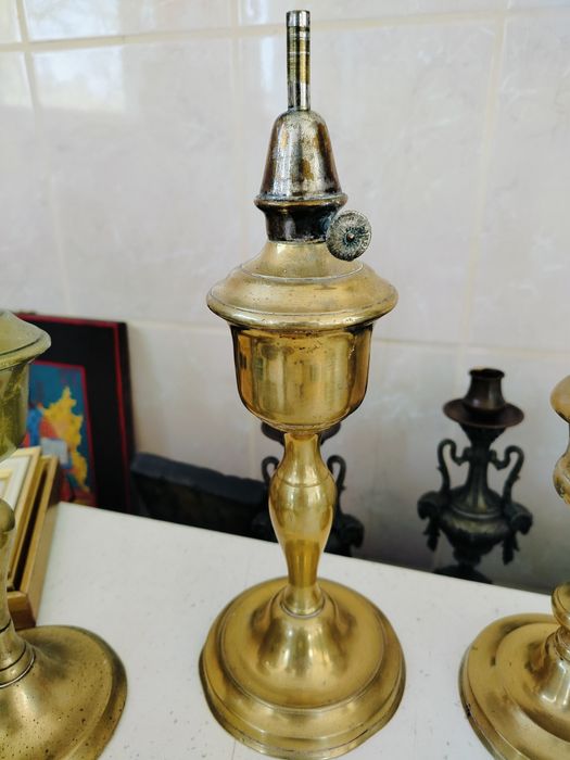 Francuska antyczna lampa olejowa mosiądz