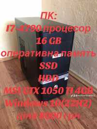 ПК:I7-4790/GTX 1050TI MSI/16 GB/SSD/HDD 750 GB