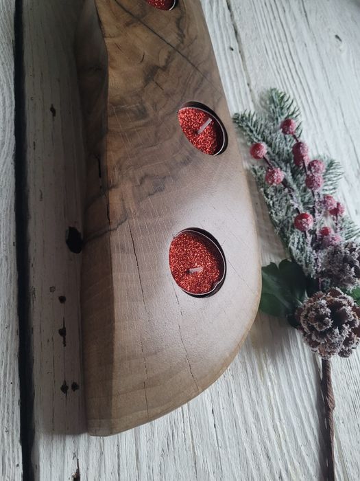 Świecznik orzech włoski handmade prezent święta Boże Narodzenie