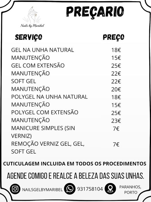 Serviço unhas em gel, verniz gel e mais