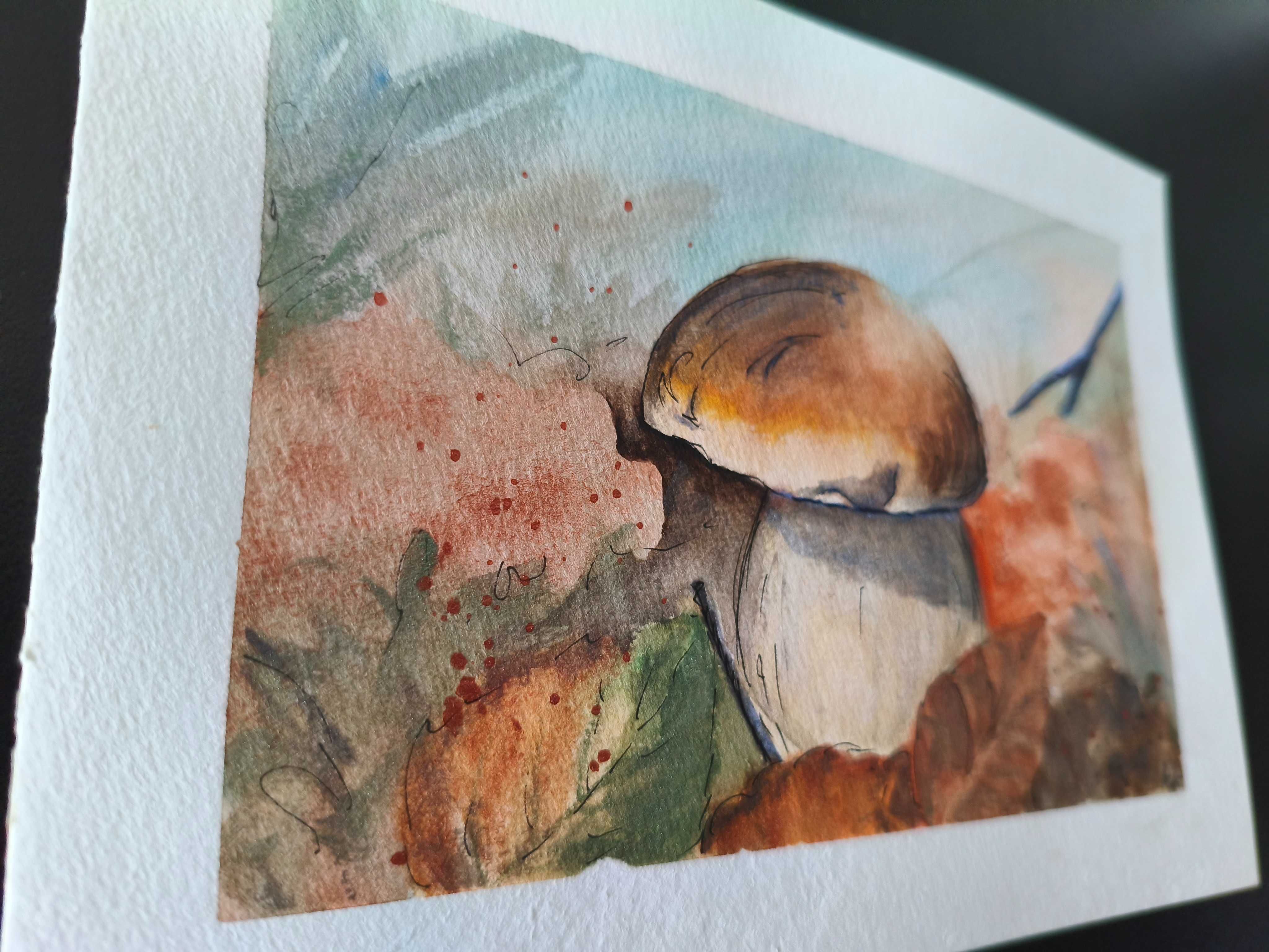 Akwarele JESIEŃ grzyby grzybobranie las obraz liść 15x21