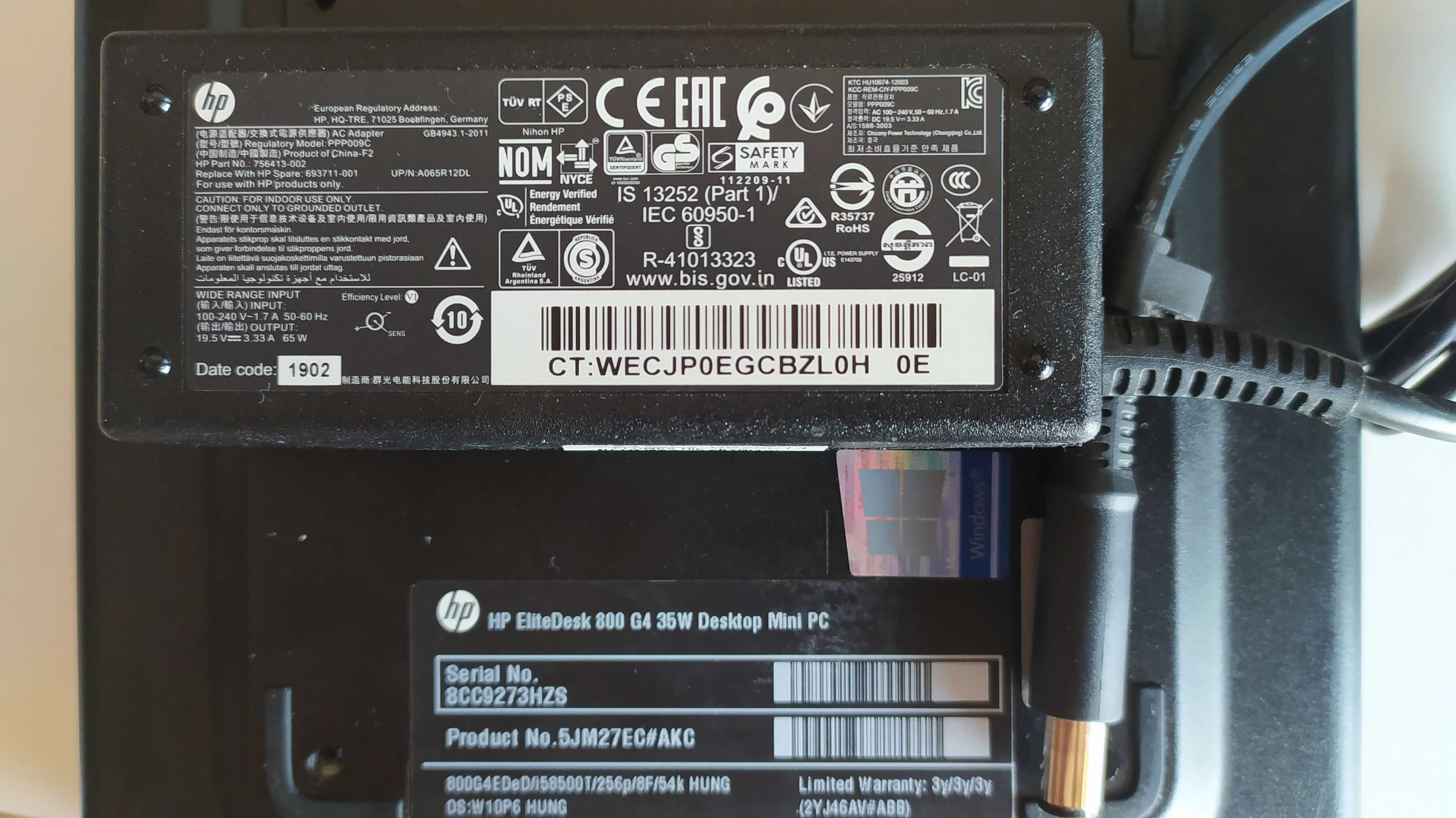 Komputer HP EliteDesk 800 G4 mini i5-8500T 16GB 256GB SSD + Monitor